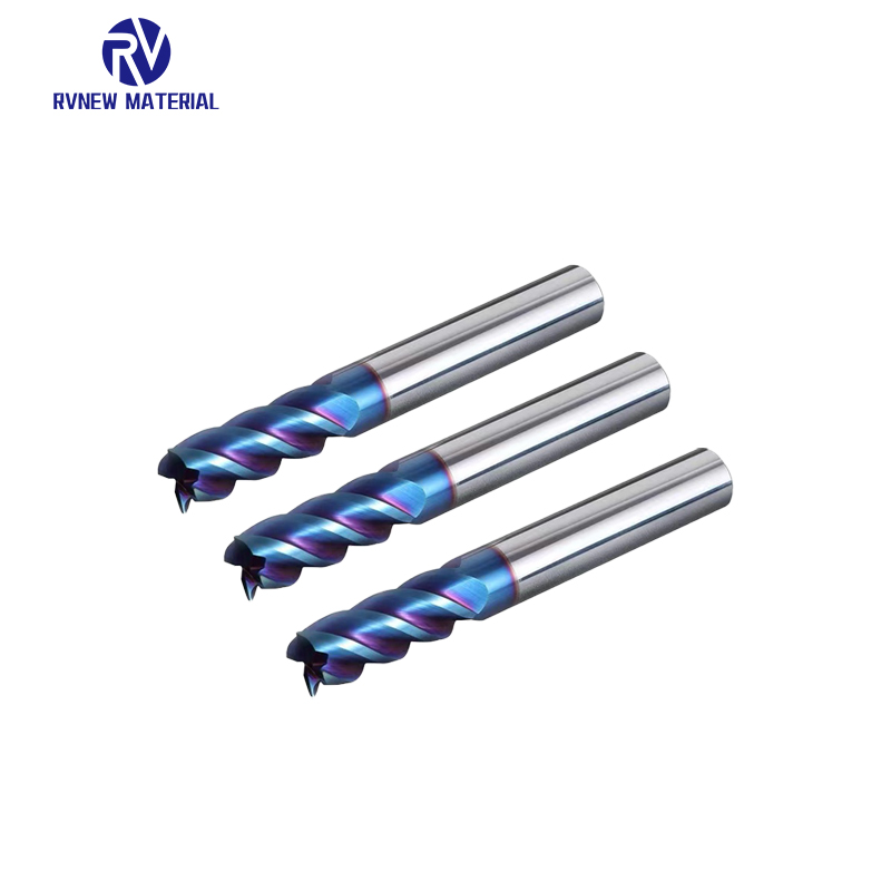 4 Flutes 65HRC blue Nano solid carbide milling cutter flat end mill